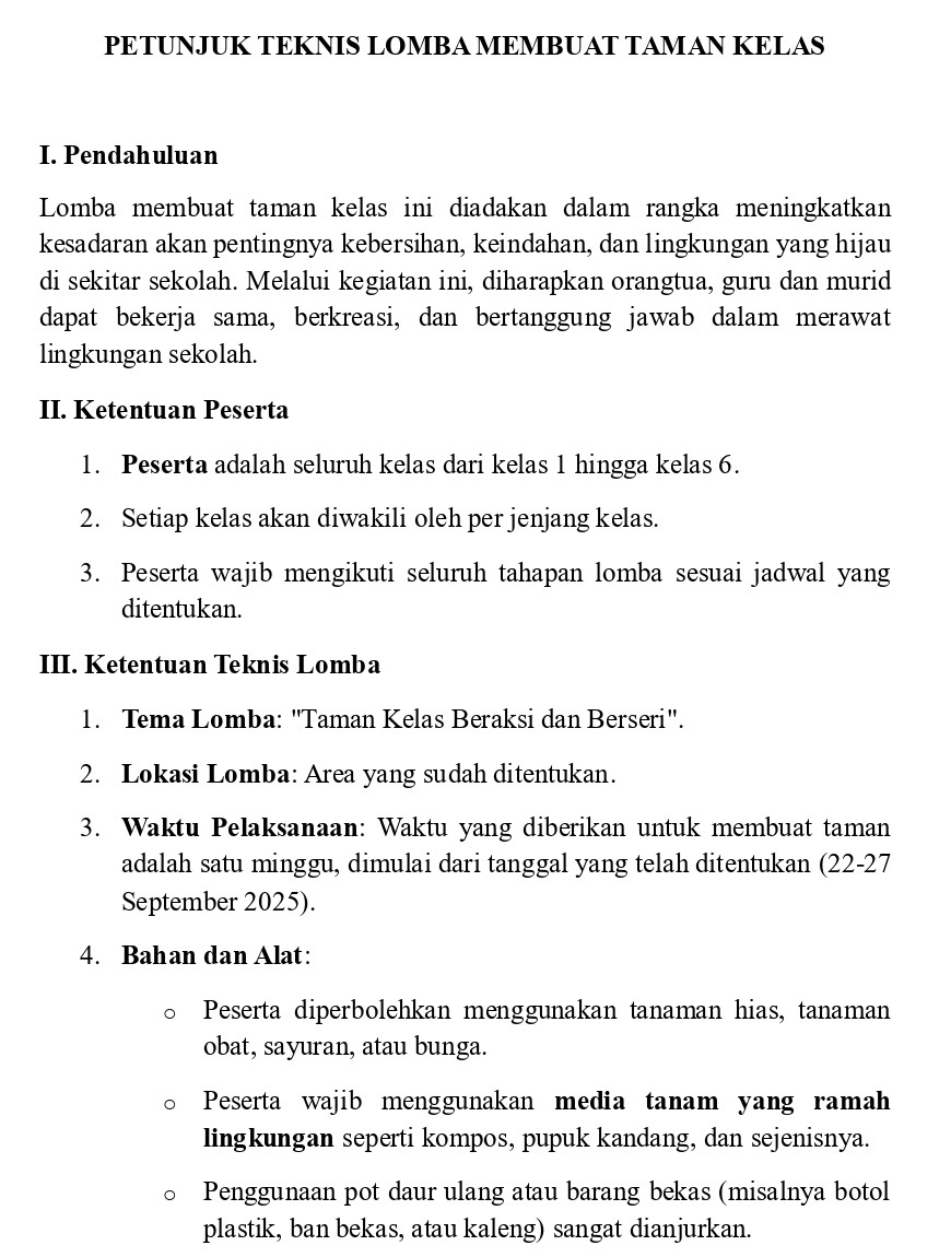 Juknis Lomba Membuat Taman Kelas
