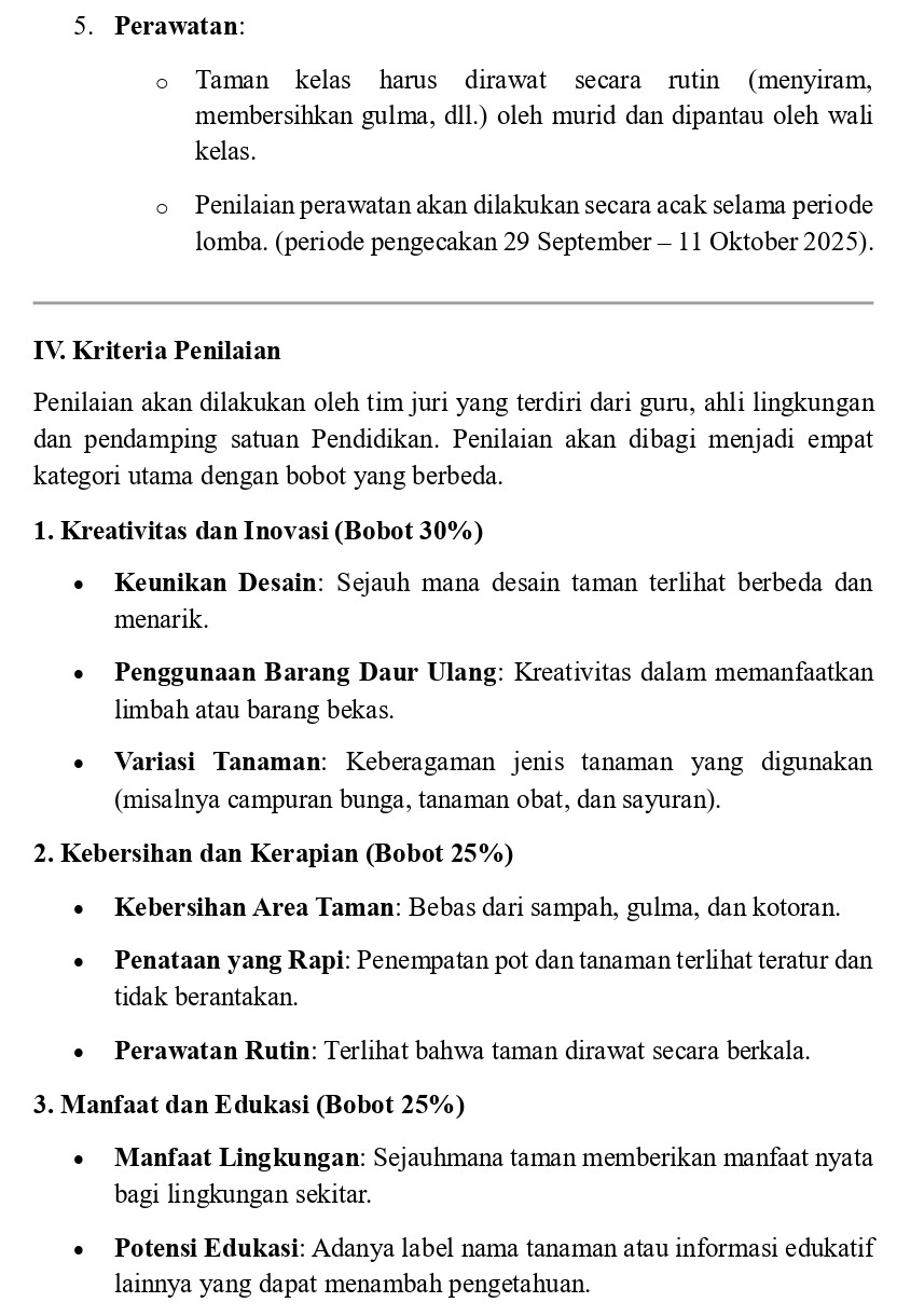 Juknis Lomba Membuat Taman Kelas